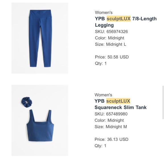 YPB Set - Midnight - SculptLUX Square Neck Slim Tank & High Waisted 7/8 Leggings - Picture 1 of 9